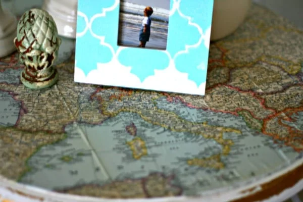 Decoupage Ideas - Vintage Map Table Top | Mod Podge your table top with a vintage map. See more on Today's Creative Life