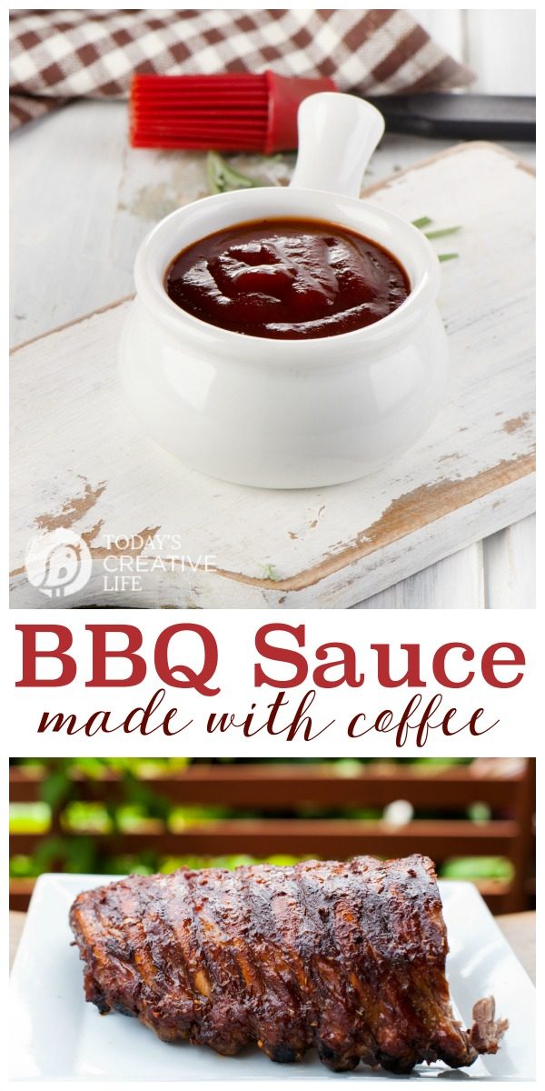 BBQ Sauce Recipe with Coffee spread on a rack of ribs. 