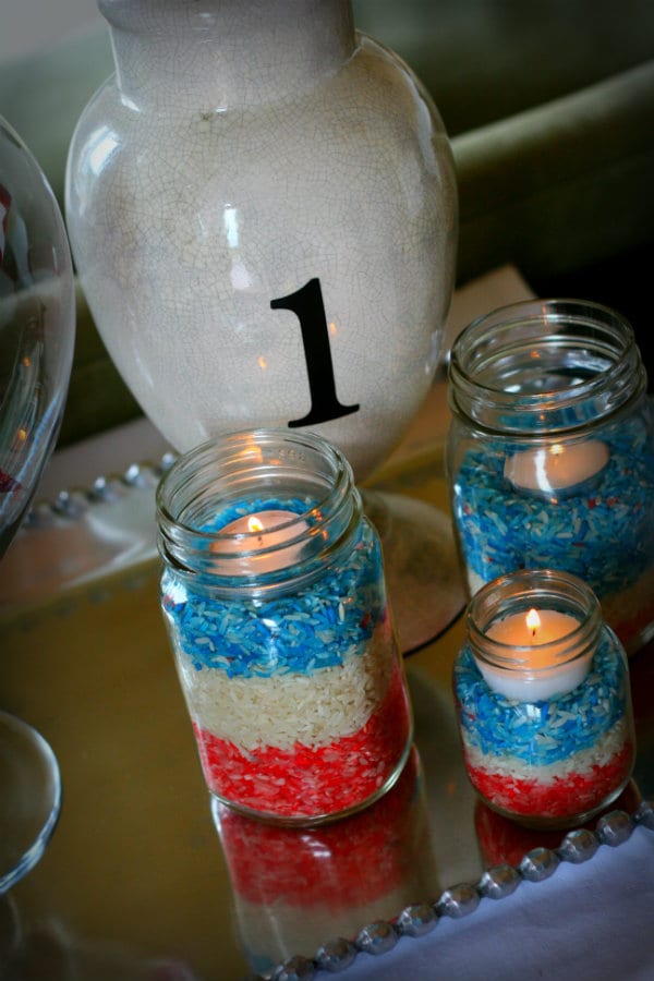 Memorial Day Craft - DIY Decor | Red White and Blue Table Decor for Memorial Day, Fourth of July or Labor Day! Coloring Rice is easy and the perfect kids craft. | See more on Today's Creative Life by clicking the photo. 