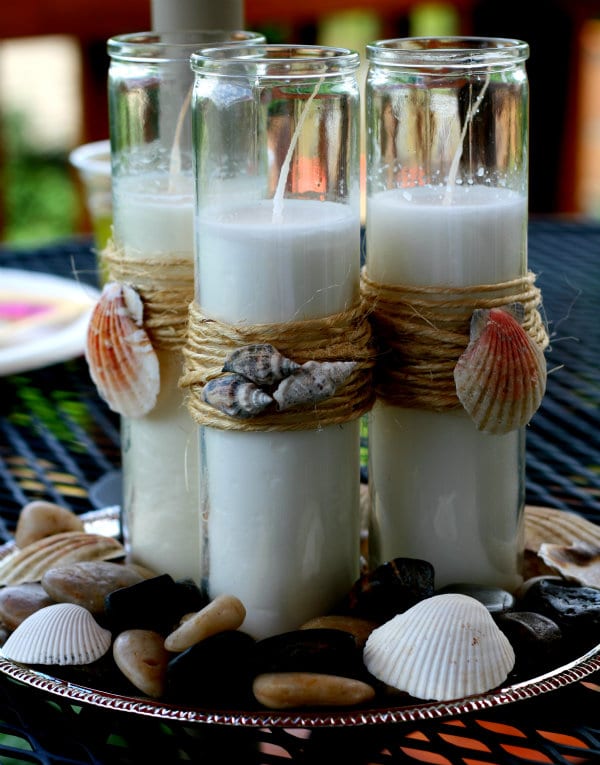 Nautical Theme Candles - decorating with shells | TodaysCreativeBlog.net