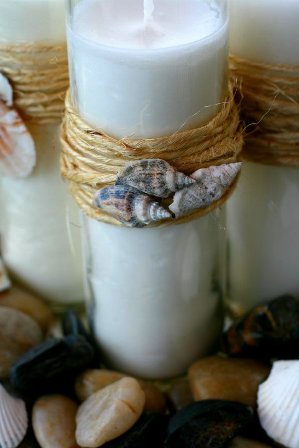 Nautical Theme Candles - decorating with shells | TodaysCreativeBlog.net