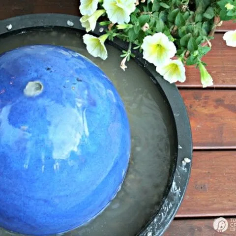 DIY Fountain | Water Fountain Feature for the backyard or patio. Make your own garden fountain with this simple tutorial. Click on the photo the tutorial. TodaysCreativeLife.com