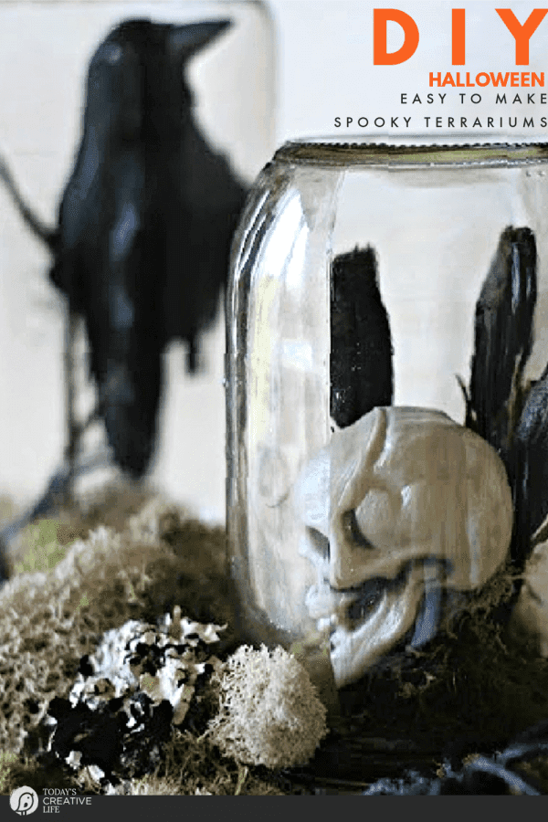 DIY Halloween Decor - 2 jars with Halloween novelties inside. 