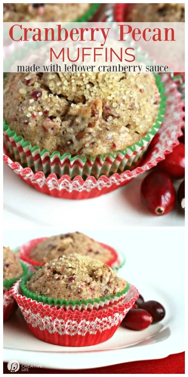 Cranberry Muffin Recipe with Pecans | Use up your cranberry sauce for these breakfast muffins. Easy to make | TodaysCreativeLife.com