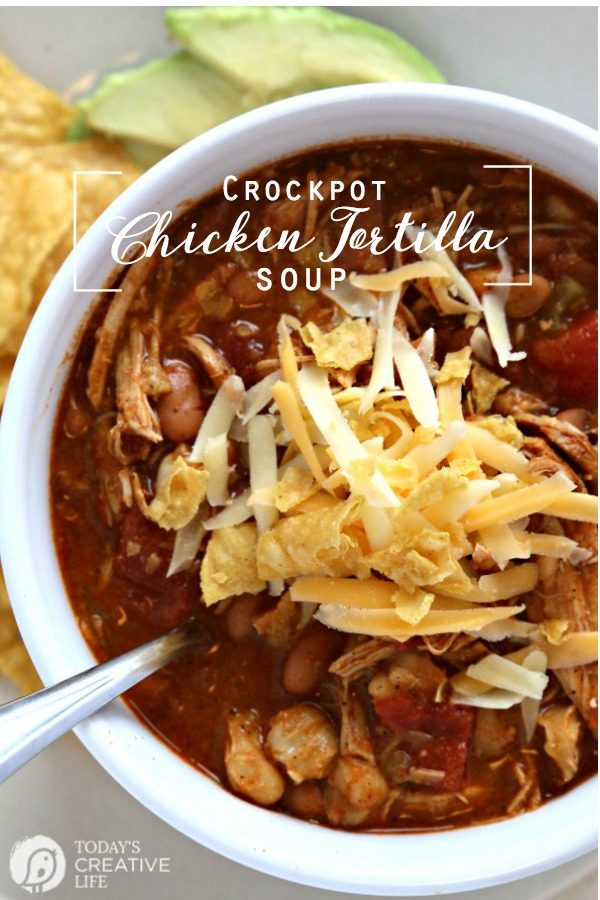Crockpot Chicken Tortilla Soup | Slow Cooker Mexican Chicken Tortilla Soup Recipe | Dump Meal Recipe | TodaysCreativeLife.com
