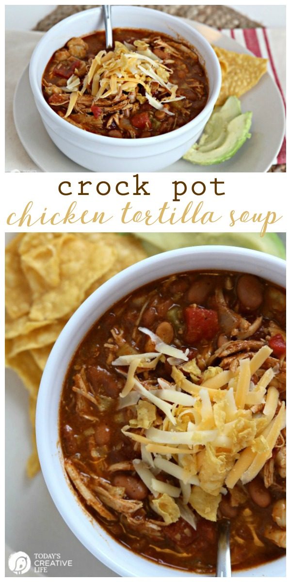 Crockpot Chicken Tortilla Soup | Easy Slow Cooker Dump Recipe | Full flavored Tortilla Soup | Slow Cooker soups are a family friendly dinner idea anytime of year! Get the recipe on TodaysCreativeLife.com