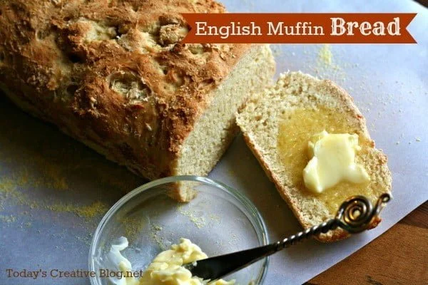 English Muffin Bread Recipe - dense with flavor. Perfect for toasting! Get the recipe on TodaysCreativeLife.com