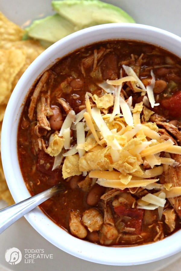 Overhead shot of Crock pot Chicken Tortilla Soup 