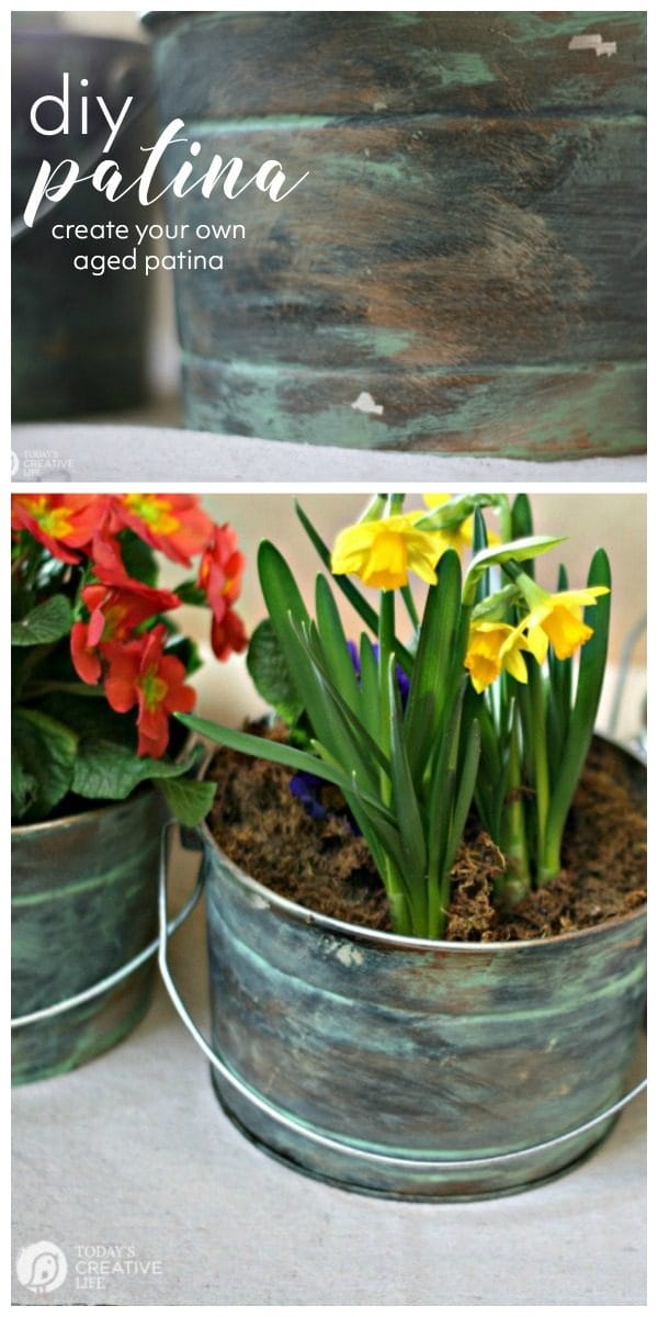 DIY Faux Patina for aging Metal | Give your flower pots an aged distressed patina metal look | DIY Patina Tutorial | 