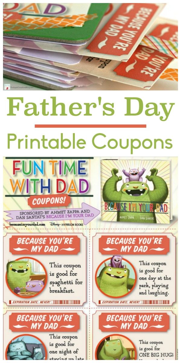 Fathers Day Printable Coupons | Printables for Dad's Day. Make this Father's Day printable coupon craft to create a homemade or kid made Dad's Day gift. Get the coupons on TodaysCreativeLife.com