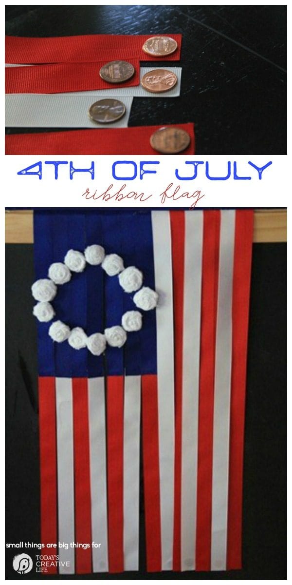 4th of July Ribbon Flag Craft | Red, White, and Blue Patriotic craft idea. Great DIY Decor for Memorial Day, Labor Day or the 4th! Small Things are Big Things for TodaysCreativeLife.com