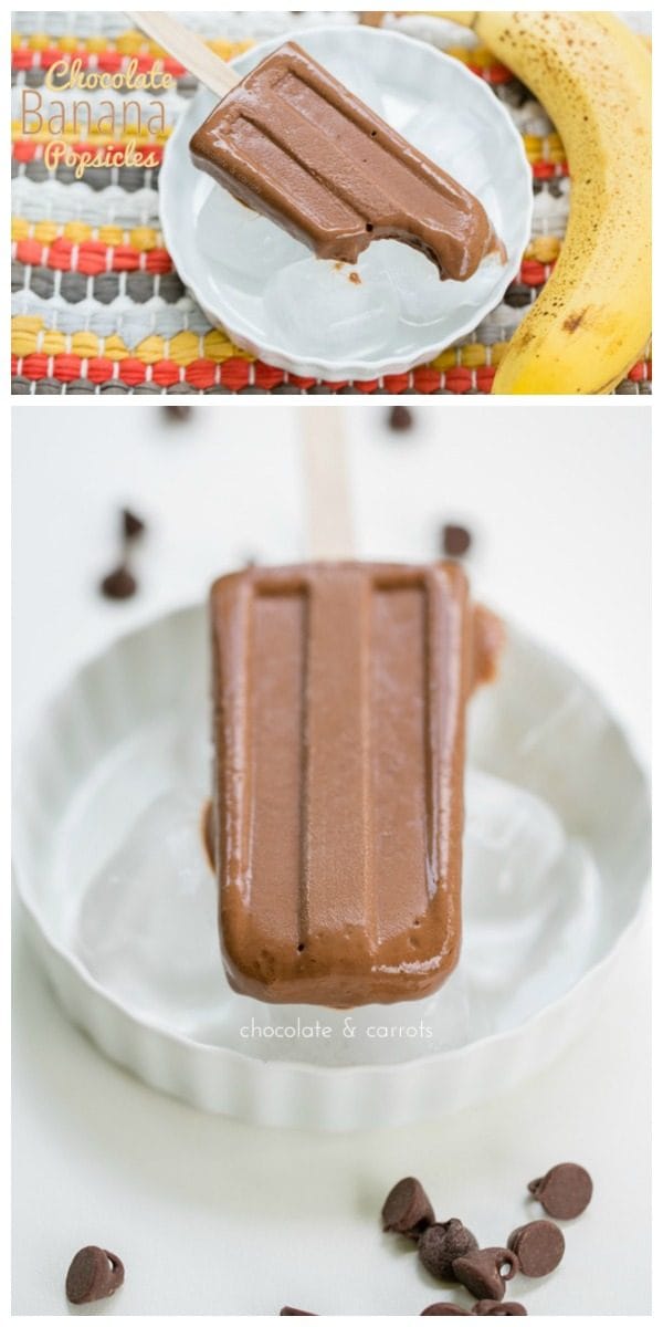 Chocolate Banana Popsicle Recipe | Summer Treats | Frozen Desserts | Chocolate Frozen Treats | Chocolate and Carrots for TodaysCreativeLife.com 