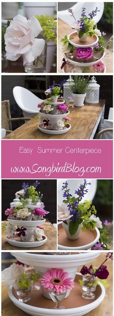 Garden Centerpiece ~ Easy Summer Table by Songbird. Create this easy DIY centerpiece with simple items. Click for the tutorial. 