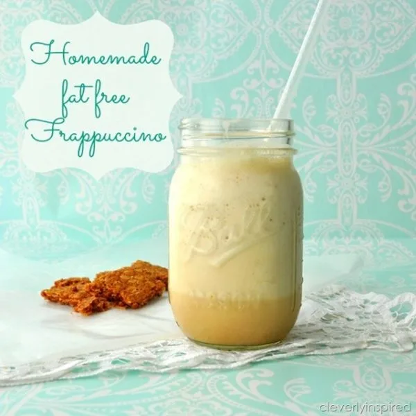 Frappuccino Recipe in a mason jar with a straw. 