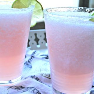 2 glasses with pink grapefruit margaritas