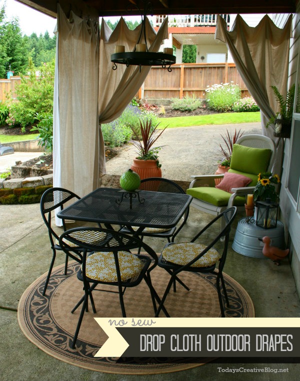 drop cloth outdoor curtains | Inexpensive budget friendly outdoor drapes made with drop clothes. TodaysCreativeLife.com