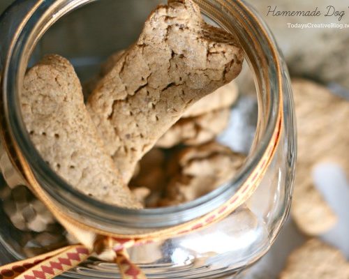 a clear jar filled with homemade dog treats