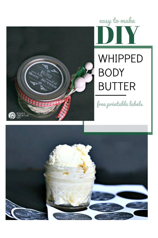 Whipped Body Butter Recipe | DIY Homemade Beauty products | Made with coconut oil, cocoa butter and sometimes shea butter | Dry Skin Remedies | Free printable label | TodaysCreativeLife.com