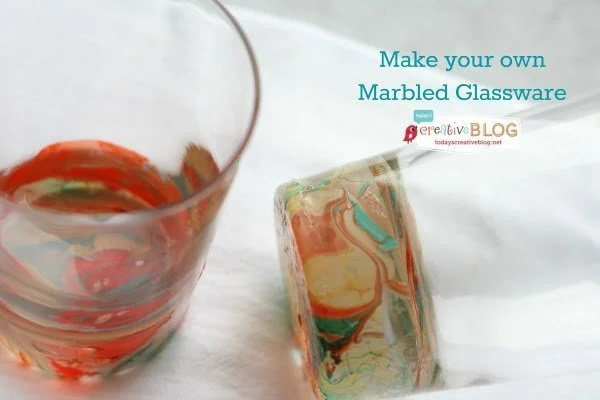 DIY Marbled Glassware Using Nail Polish|Create a marbled look using nail polish. Follow this easy tutorial on TodaysCreativeLife.com