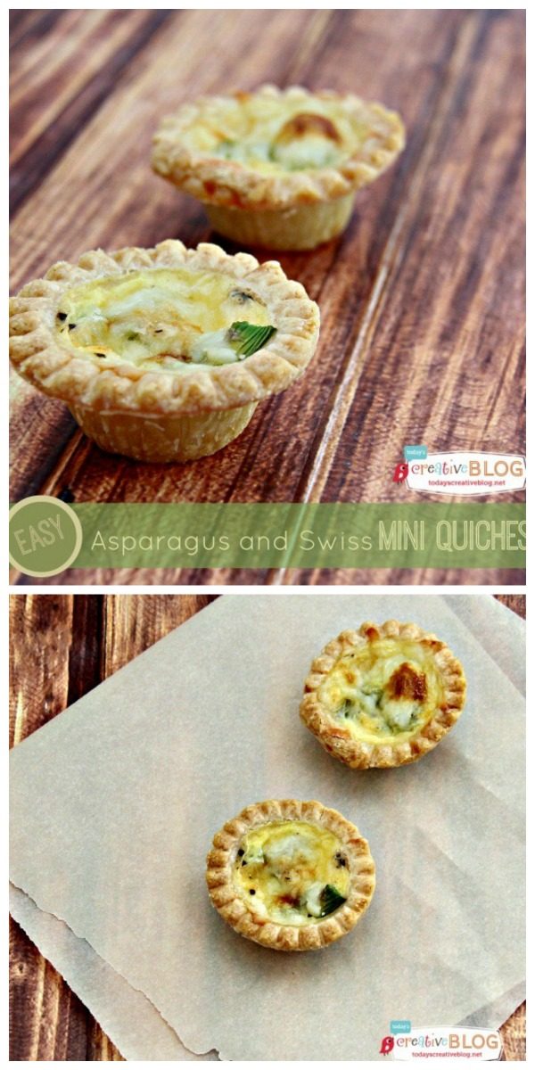 Asparagus Swiss Mini Quiche Recipe | Quick and easy appetizer or brunch idea. Click the photo for the recipe on TodaysCreativeLife.com