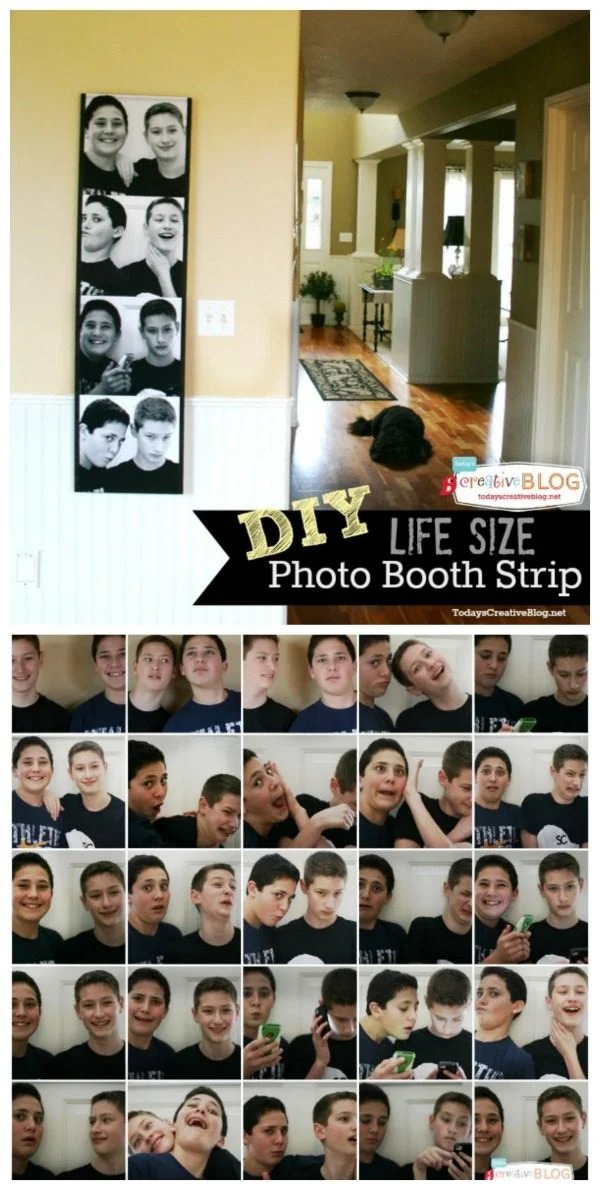 Make photo booth photo strip DIY | How to make a life size photo strip for interesting wall art. See tutorial on TodaysCreativeLife.com