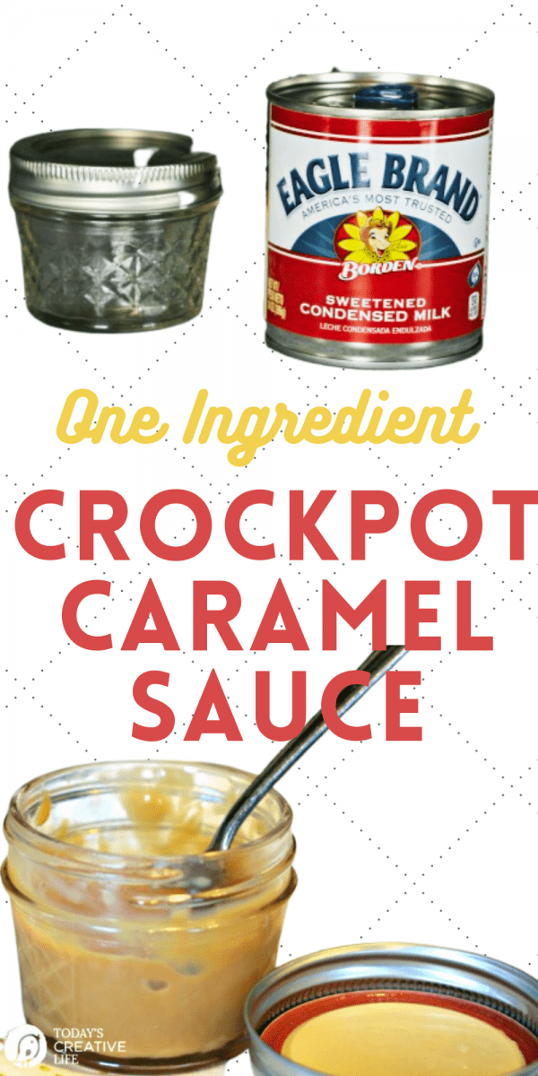 Crockpot Caramel Sauce made from a can of sweetened condensed milk.