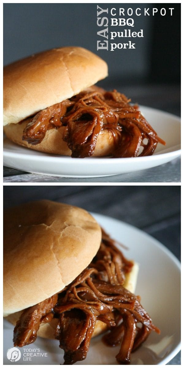 Easy Crockpot BBQ Pulled Pork Recipe | Slow Cooker Pulled Pork Sandwiches make a great dinner recipe. Click the photo to find the recipe on TodayscreativeLife.com