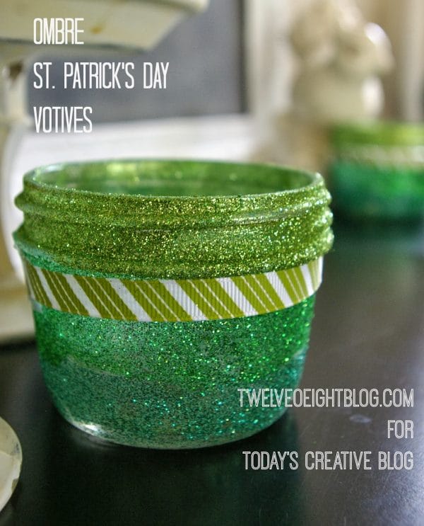 Ombre St. Patrick's Day Votives | St. Patrick's Day crafts and decorating with glitter. See more on Today's Creative Life