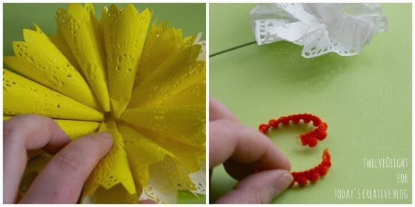 DIY Paper Doily Flowers | Paper flowers are easy to make! Instead of using tissue, we're using doilies. See the step by step tutorial on TodaysCreativeLife.com