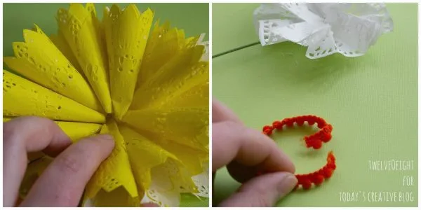 DIY Paper Doily Flowers | Paper flowers are easy to make! Instead of using tissue, we're using doilies. See the step by step tutorial on TodaysCreativeLife.com