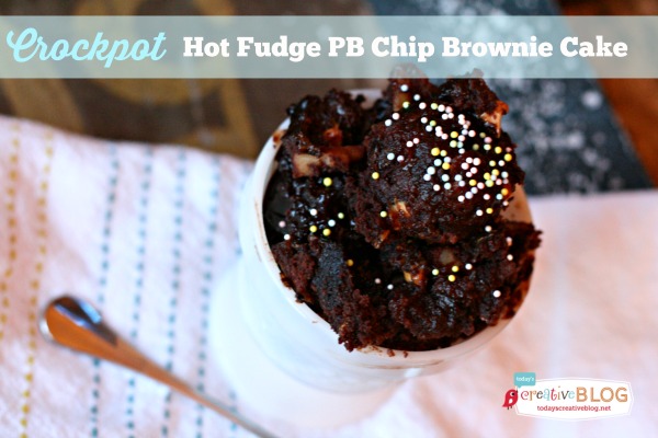 Crockpot Hot Fudge Peanut Butter Chip Brownie Cake | TodaysCreativeBlog.net