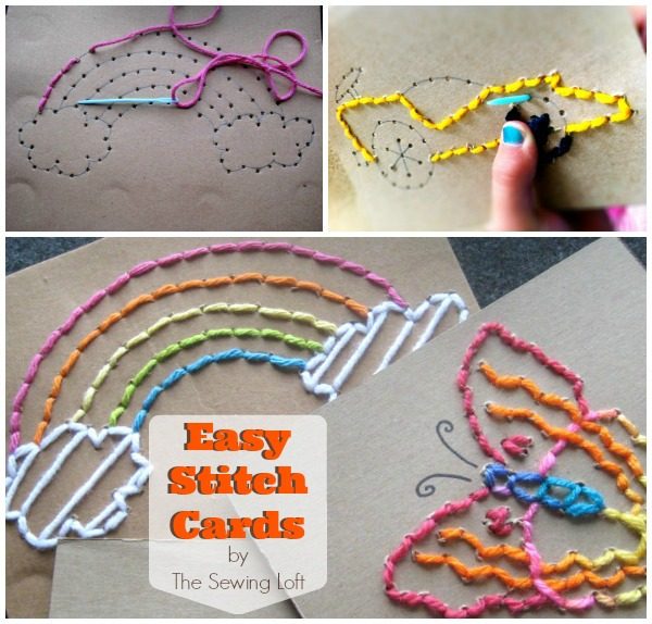 DIY Easy Stitch Cards for Children | Sewing cards for kids. Great craft idea for young children and preschool to improve fine motor skills and dexterity. The Sewing Loft for Today's Creative Life
