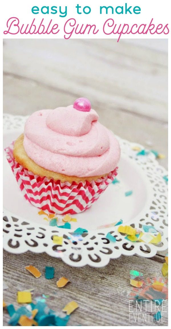 Bubble Gum Cupcakes | Vanilla cupcakes with bubble gum frosting and filling | Birthday party cupcakes | Pink Cake | TodaysCreativeLife.com