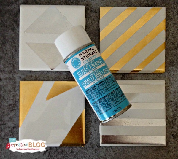 gold leaf crafts on white ceramic tiles for coasters
