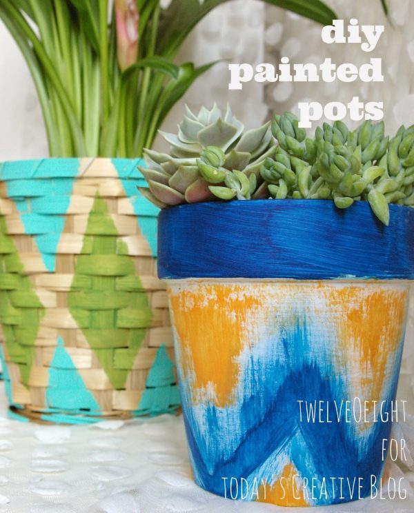 Painted Pots and Baskets | Painted Terra-cotta flower pots | Tribal painted pots | Decorate your patio | DIY Craft Idea | Easy painting craft | TodaysCreativeLife.com 