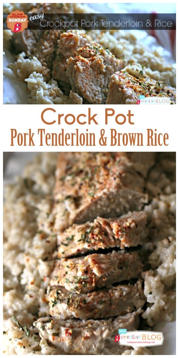 Crockpot Pork Tenderloin and Rice | Easy slow cooker dinner ideas and recipes with this creamy brown rice and pork tenderloin. Family friendly meal ideas on TodaysCreativelife.com 