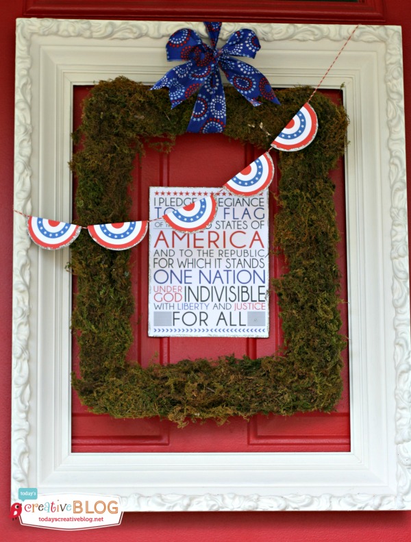 DIY Patriotic Door Decorations | Free Patriotic Printables | Red White and Blue, 4th of July, Fourth of the July Party Printables. Bottle Wrappers, Banners, Patriotic Door Decor | Click the photo for your free downloads. TodaysCreativeLife.com