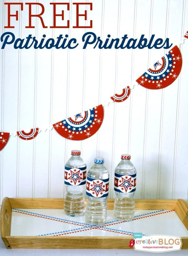 Free Patriotic Printables | Red White and Blue, 4th of July, Fourth of the July Party Printables. Bottle Wrappers, Banners, Patriotic Door Decor | Click the photo for your free downloads. TodaysCreativeLife.com