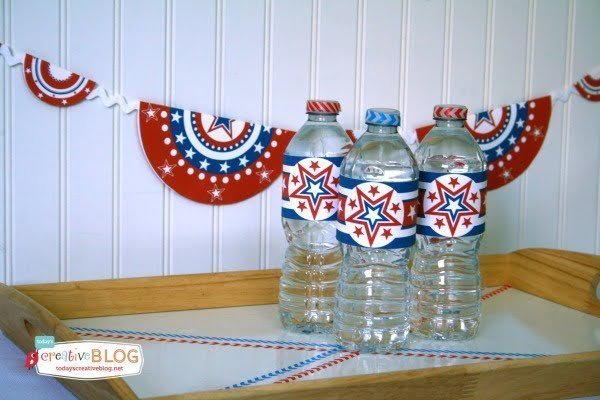 Free Patriotic Printables |Free Patriotic Printables | Red White and Blue, 4th of July, Fourth of the July Party Printables. Bottle Wrappers, Banners, Patriotic Door Decor | Click the photo for your free downloads. TodaysCreativeLife.com