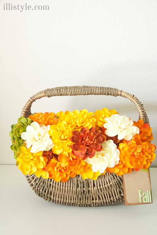 DIY Fall Floral Basket Door Decor | Fall Door Decorating Idea. Faux flowers in a basket.