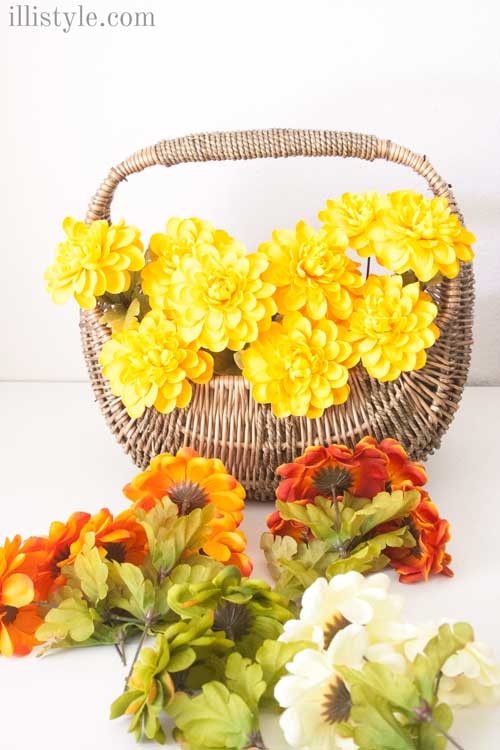 fall door decoration ideas | faux florals in a basket