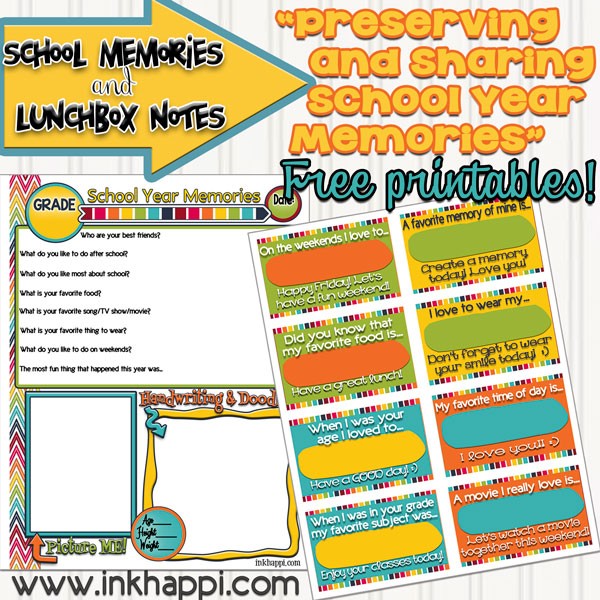Printable School Memories and Lunchbox Notes | TodaysCreativeBlog.net