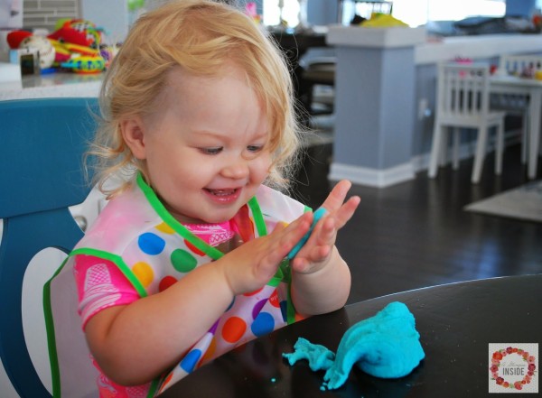 Girl toddler playing with Soapy Dough - Play Dough Recipe | TodaysCreativeBlog.net