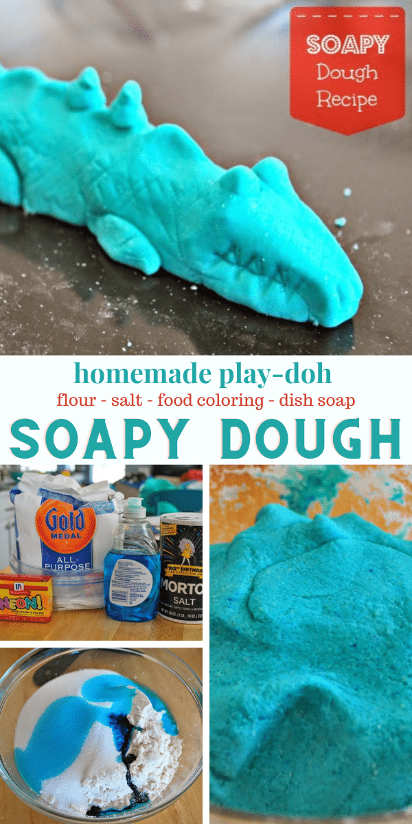 Ingredients for making soapy dough play dough recipe photo collage 