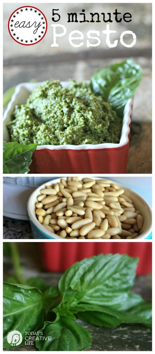 Easy Pesto Recipe | This 5 minute pesto recipe is packed with flavor. Made with fresh ingredients. Find the recipe on TodaysCreativeLife.com