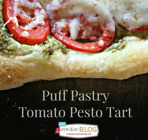 Puff Pastry Tomato Pesto Tart | Easy appetizer is your perfect finger party food. Quick to make, bursting full of flavor. Click the photo for the recipe from TodaysCreativeLife.com