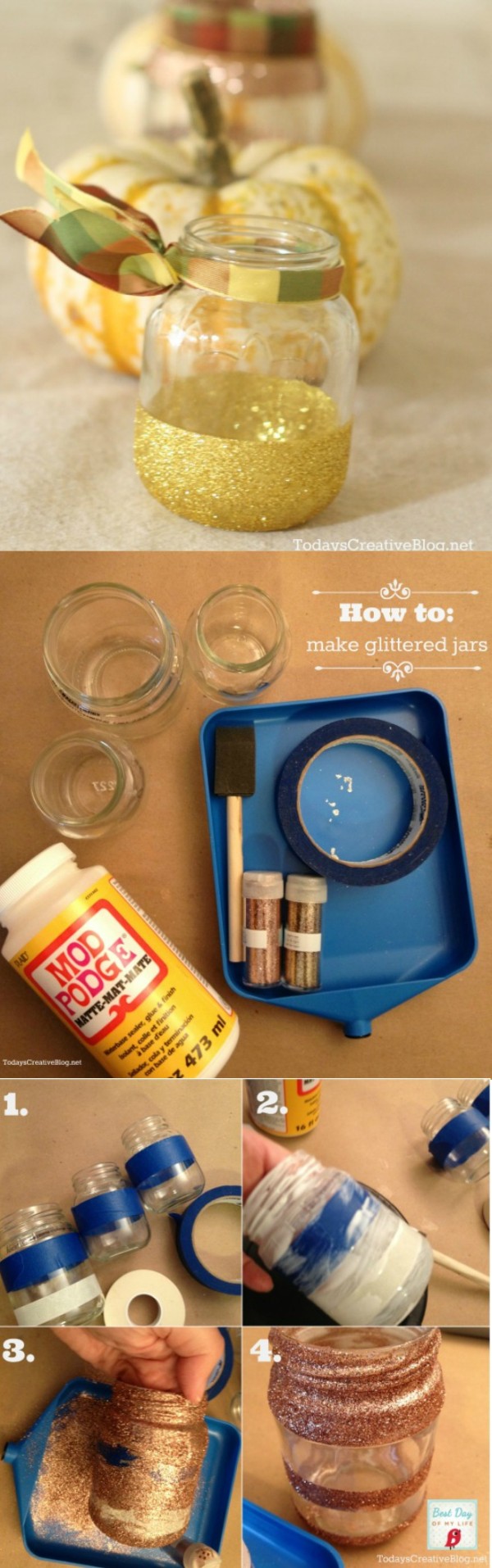 DIY Glittered Jars | TodaysCreativeBlog.net