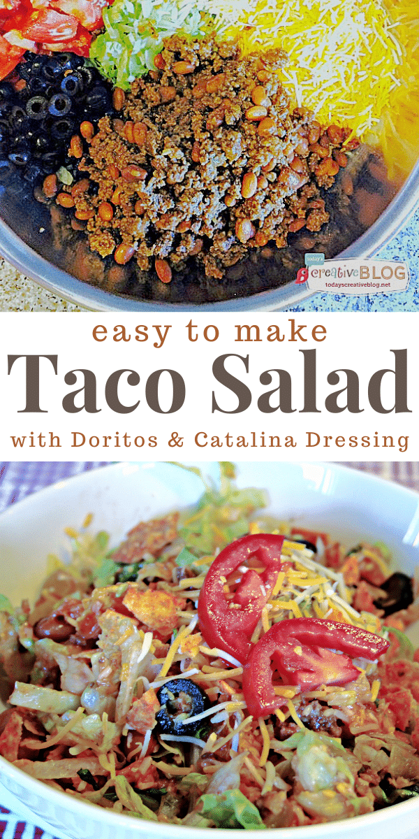 Game Day Taco Salad made with Doritos, Catalina Dressing, taco meat and more.