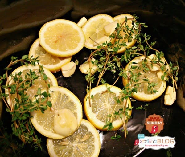 Crockpot Lemon Garlic Whole Chicken | Slow Cooker Sunday  | TodaysCreativeBlog.net