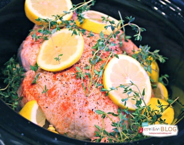 Crockpot Lemon Garlic Whole Chicken | Slow Cooker Sunday  | TodaysCreativeBlog.net